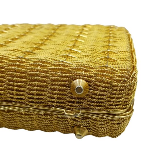 Vintage Gold Metallic Metal Woven Evening Box Purse With Top Clasp & Chain Strap - Picture 13 of 13
